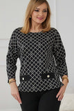 Elegant Jacquard Blouse with Woven Silver Thread Detail