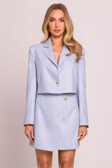 Elegant Blazer with Heart-Shaped Button & Classic Collar - blue / S