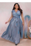 Elegant Blue Dress with Pink Rose for Special Occasions