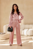 Elegant Satin Wide-Leg Pants with High Waist & Pockets