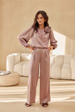 Elegant Satin Wide-Leg High-Waist Pants with Pockets