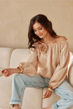 Elegant Spanish-Style Shirt with Puff Sleeves & Rose Detail