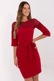 Elegant Pencil Cocktail Dress with Lace Detail & Tie Belt