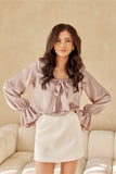 Chic Long Puffy Sleeve Blouse with Decorative Neck Lacing