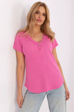 Casual Fitted Blouse with V-Neck and Decorative Buttons