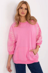 Stylish Women's Casual Sweatshirt with Embroidered Sleeves - pink / one-size-fits-all