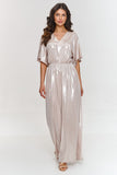 Elegant Metallic V-Neck Jumpsuit with Kimono Sleeves