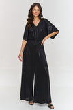 Elegant Metallic V-Neck Jumpsuit with Kimono Sleeves