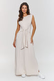 Chic Maxi Dress with Side Slit and Adjustable Waist Tie