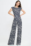 Chic Jumpsuit with Boat Neckline and Palazzo Trousers
