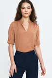 Elegant V-Neck Blouse with Adjustable Cuffed Sleeves