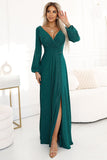 Elegant Bottle Green Long Dress with Sparkle and Slit