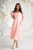 Elegant Draped Midi Dress in Subtle Apricot Color