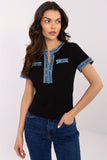 Casual Women's Fitted Blouse with Denim Accent