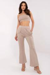 Trendy Bell Bottom Sweatpants with Pockets and Detachable Brooches - beige / one-size-fits-all