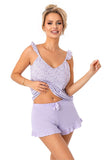 Charming Women's Pajama Set with Ruffled Shorts & V-Neck Top