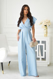 Chic Wide-Leg Jumpsuit with Flared Sleeves and Belt