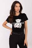 Charming Women's T-Shirt with Bear Embroidery & Sequins