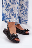 Elegant Eco Leather Women's Wedge Sandals with Flower Detail
