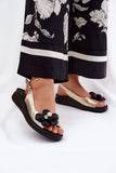 Elegant Eco Leather Wedge Sandals with Decorative Flower