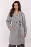 Elegant Women's Striped Coat with Shoulder Pads and Waist Tie