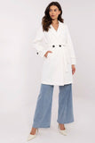 Elegant Striped Women's Double-Breasted Coat with Waist Tie