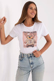 Chic Women's Printed T-Shirt with Sequins and Bow Detail