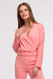 Elegant Women's Wrap Blouse with V-Neck and Elastic Waist