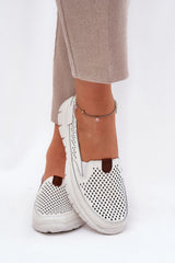 Elegant Women's Natural Leather Ballet Flats for All-Day Comfort - white / 36