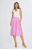 Linen-Blend Midi Skirt with Pleats and Hidden Pockets