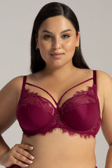 Elegant Lace-Trimmed Underwire Bra for Full-Busted Comfort - red / 75G
