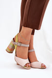 Elegant Natural Leather Block Heel Sandals for Summer