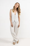 Elegant Linen Wide Leg Trousers with Delicate Stripes