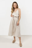 Flared Cotton Skirt with Pleats and Wide Waistband