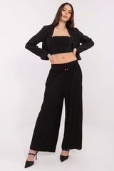 Eco-Friendly Casual Women's Trousers with Wide Legs - black / XL