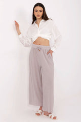 Chic High-Waist Wide-Leg Trousers with Pockets for Women - beige / s