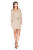 Soft Cotton Belted Dress with Elbow-Length Sleeves