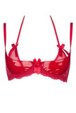 Predatory Elegance: Glossy Cup Bra with Lace and Tulle