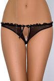 Tempting Deep Cut-Out Tulle Mesh Open Panty with Frills