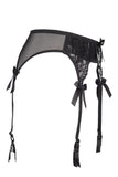 Chic Noir Garter Belt with Lace and Satin Bow Details