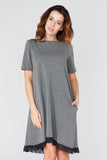 Trapeze Dress with Lace Trim and Pocket Details