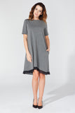 Trapeze Dress with Lace Trim and Pocket Details