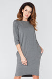 Elegant Tuba Cut Knitted Dress with Pockets and 3/4 Sleeves
