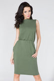 Knit Dress with Concealing Cut and Seam Pockets