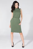 Knit Dress with Concealing Cut and Seam Pockets