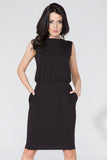 Knit Dress with Concealing Cut and Seam Pockets