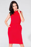 Knit Dress with Concealing Cut and Seam Pockets