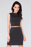 High-Waisted Soft Knit Pencil Skirt with Raw Hem