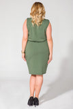 Knit Dress with Concealing Cut and Seam Pockets