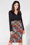 Floral Elegant Pencil Skirt with Decorative Zipper and Slit